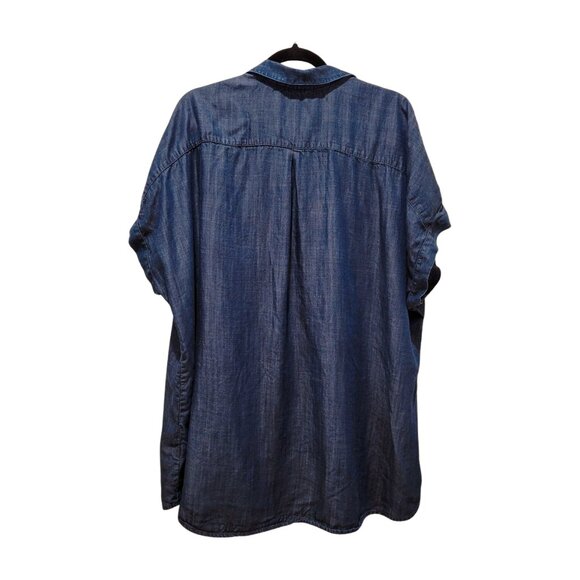 SOFT SURROUNDINGS BLUE CHAMBRAY DENIM DROP SHOULDER COLLARED LONG DRESS LARGE - Picture 2 of 6